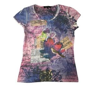 2000s mcbling colorful bird tee